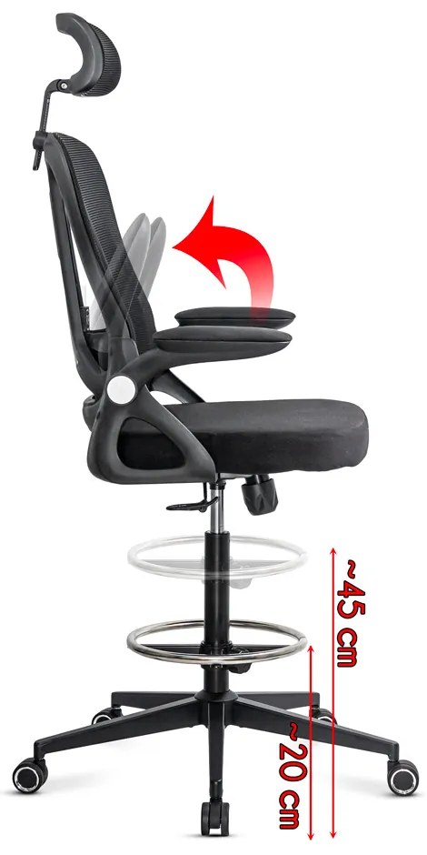 Scaun operativ ergonomic negru din mesh cu suport picioare reglabil și tetieră ajustabilă OFF 650