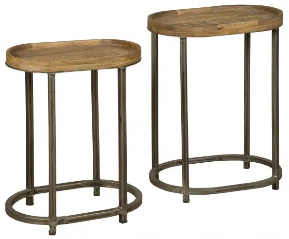Set 2 masute de cafea ovale din lemn 50x35x65 cm maro