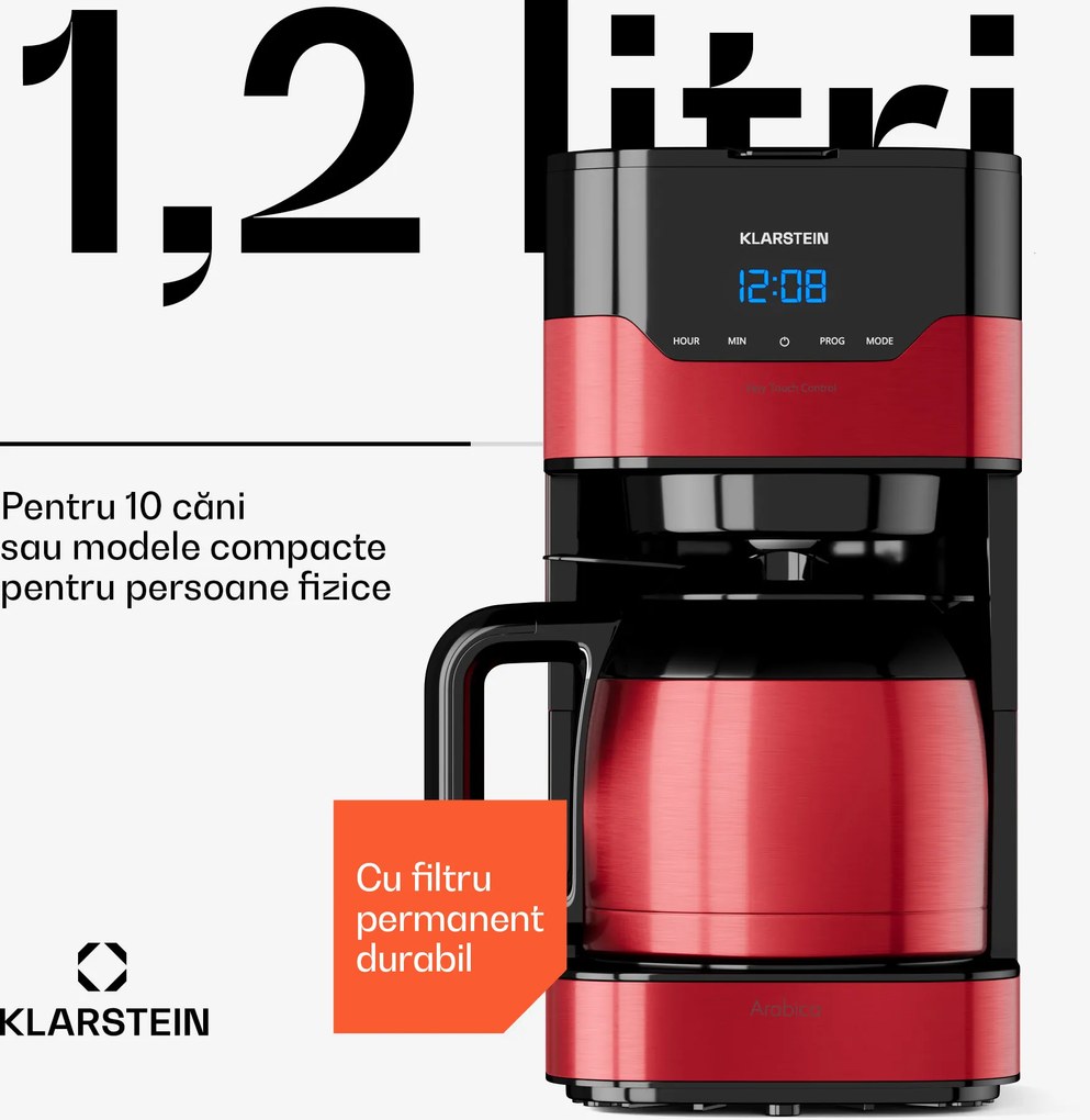 Klarstein Arabica 800W, aparat de cafea, EasyTouch Control, argintiu/negru