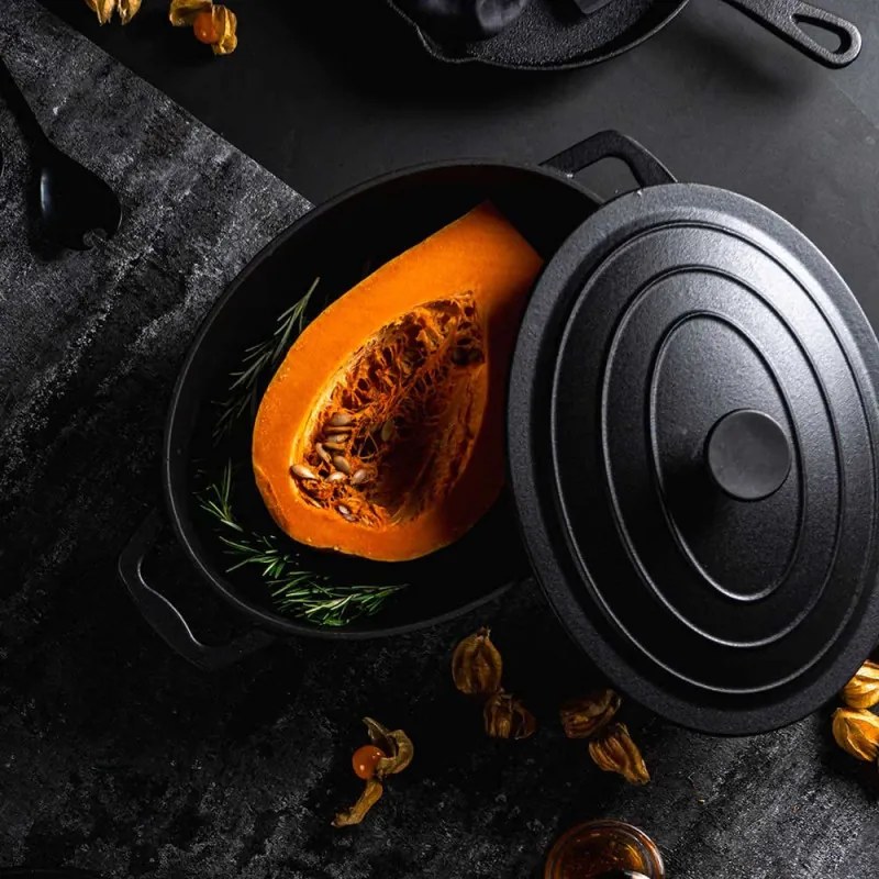 Cratita din fonta cu capac Muhler Tika MR-4133CI, 41x25x11cm, 5.1 L, Inductie, Negru