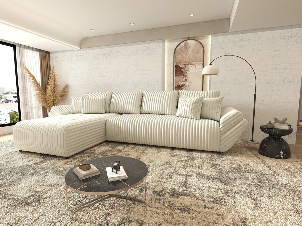 Colțar extensibil dumonde cu ladă de depozitare si sezut confortabil din spuma high-density, Berlin XL Ambience Ivory 350x185 cm