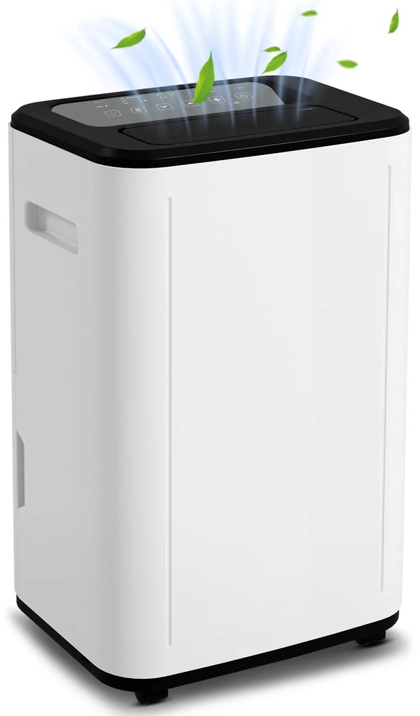 HOMCOM Dezumidificator Electric Rezervor Apă 6 L 20L/zi cu 3 Moduri 2 Trepte Temporizator 33,5x26x53 cm Alb | Aosom Romania