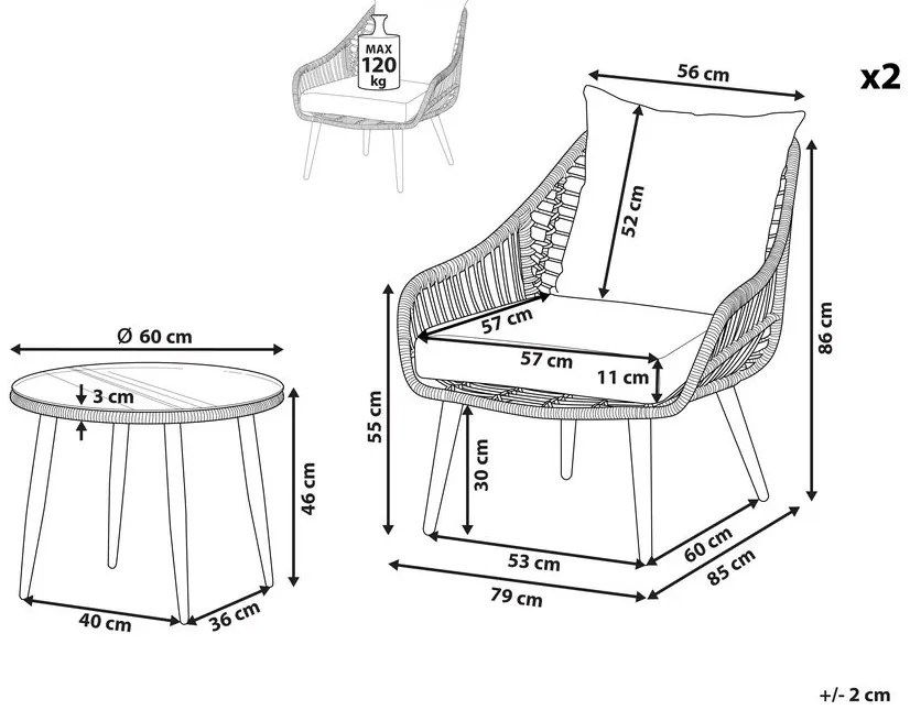 Set mobilier de grădină Lauza (gri). 1080816
