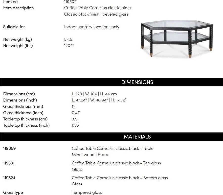 Masuta de Cafea Design LUX, Lemn, Negru, Sticla, Cornelius