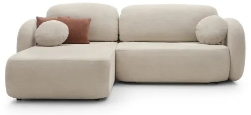 Canapea colțar extensibilă OLBIA în formă de L, cu spațiu de depozitare, pe partea stângă, bej