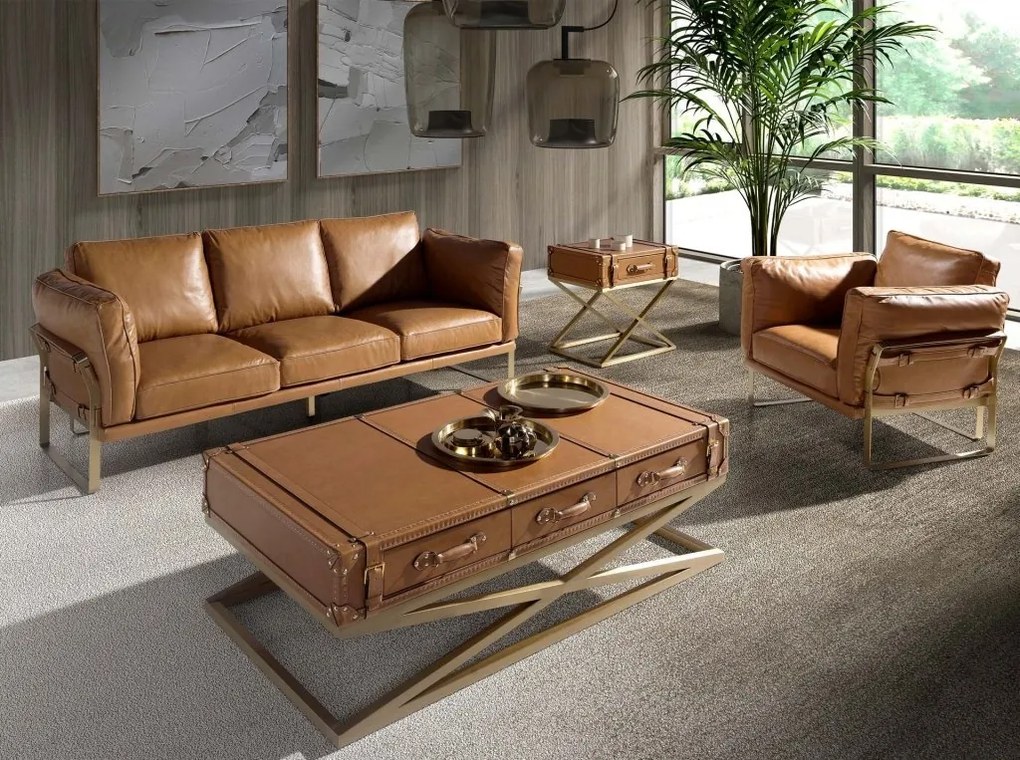 Masuta auxiliara LUX design italian Cowhide camel