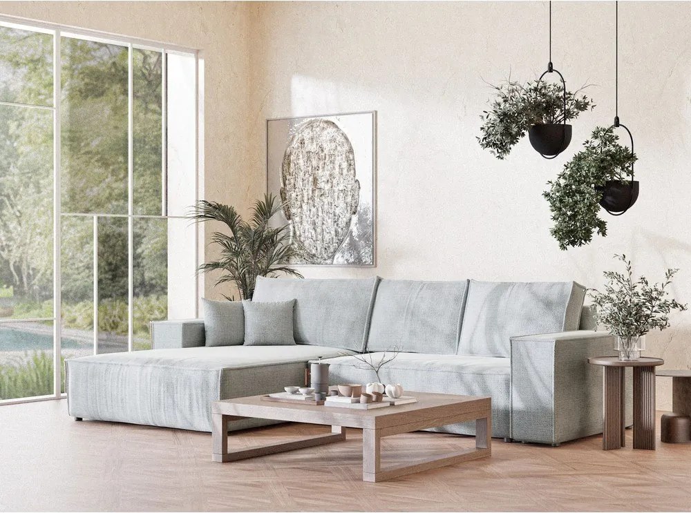 Colțar gri deschis extensibil/cu spațiu de depozitare cu tapițerie din chenille (cu colț pe partea stângă/cu șezlong) Maze – Maison de Rêve