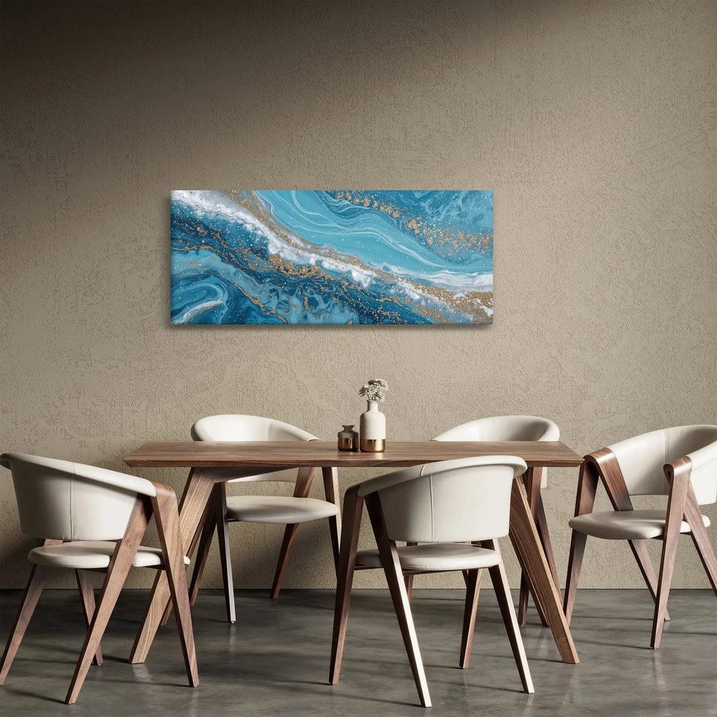 Tablou - Marmură bleu cu aur I. (120x50 cm)