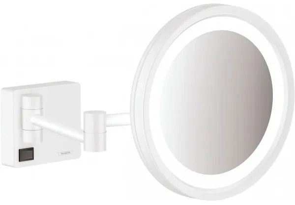 Oglinda cosmetica 3X, Hansgrohe AddStoris, cu brat, iluminare LED, alb mat, 41790700
