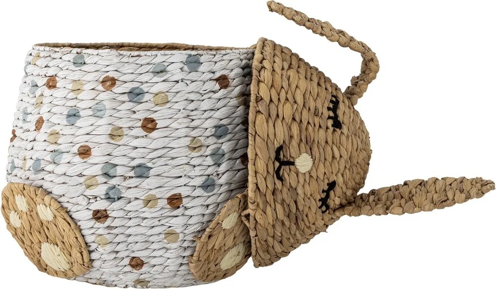 Coș depozitare iepuraș din iarbă de mare împletită, multicolor, cu capac și model cu buline, 35x60 cm, „Villja"