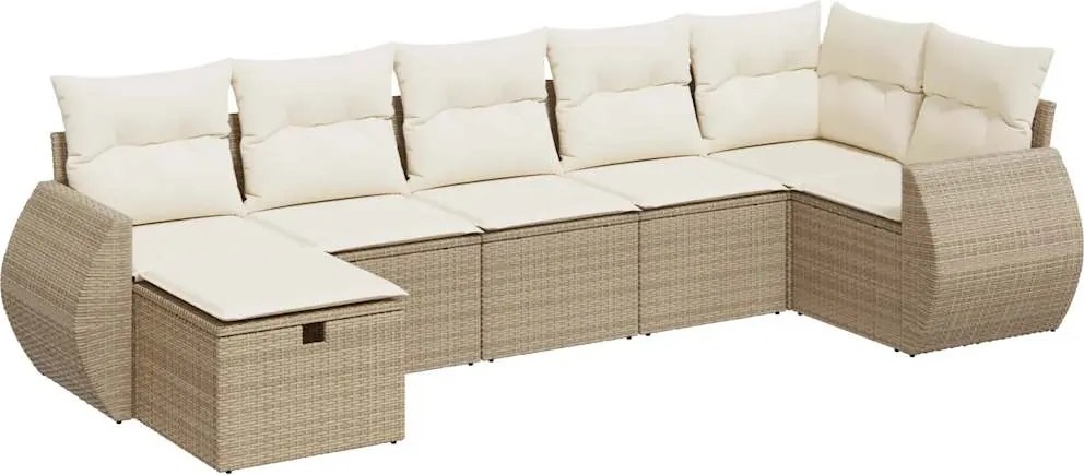 vidaXL Set canapele de grădină, 7 piese, cu perne, bej, poliratan