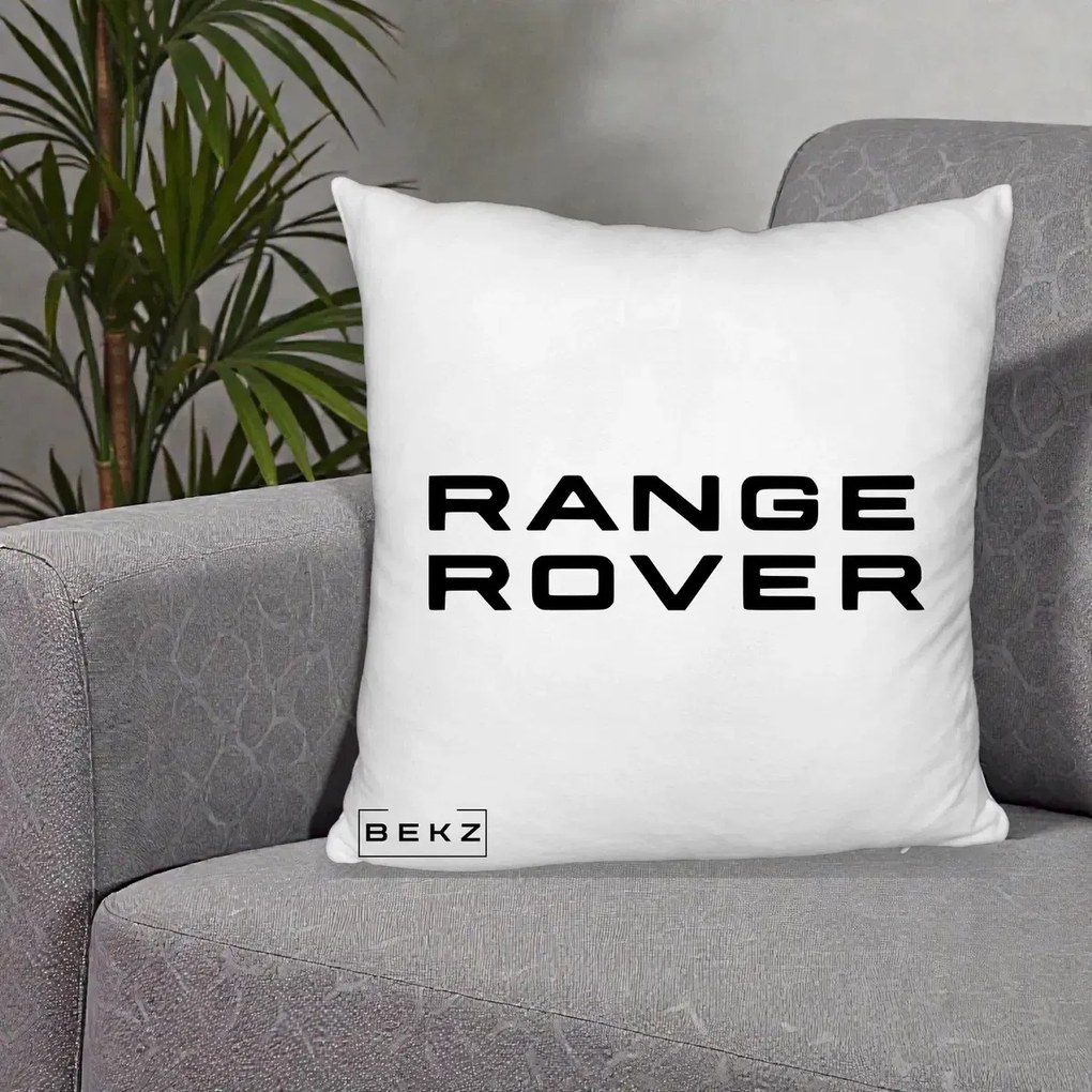 Perna Personalizata cu emblema Range Rover, 40x40 cm, Alb Pufos, Husa Detasabila, Perna Inclusa, BEKZ®