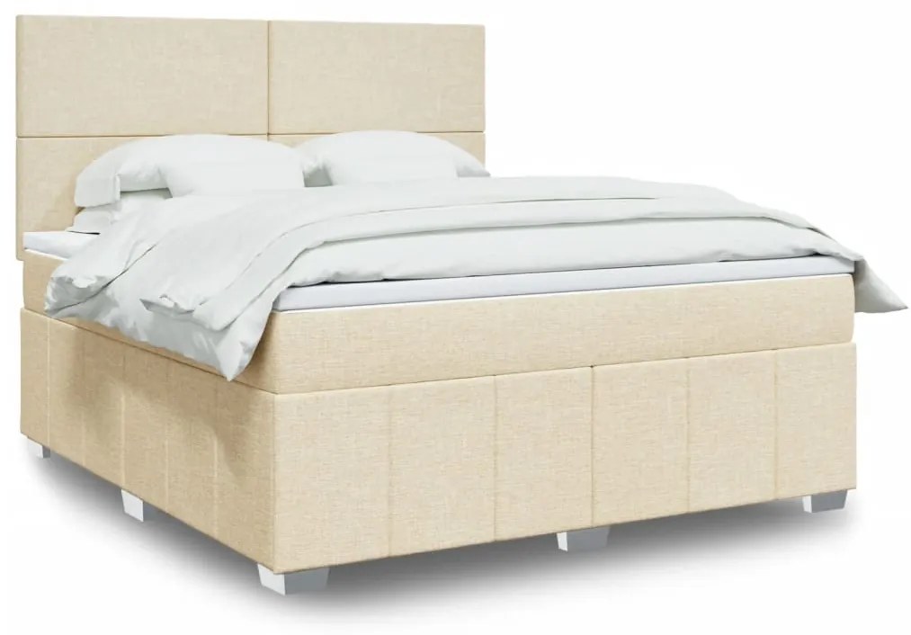 vidaXL Pat continental cu saltea, crem, 180x200 cm, textil