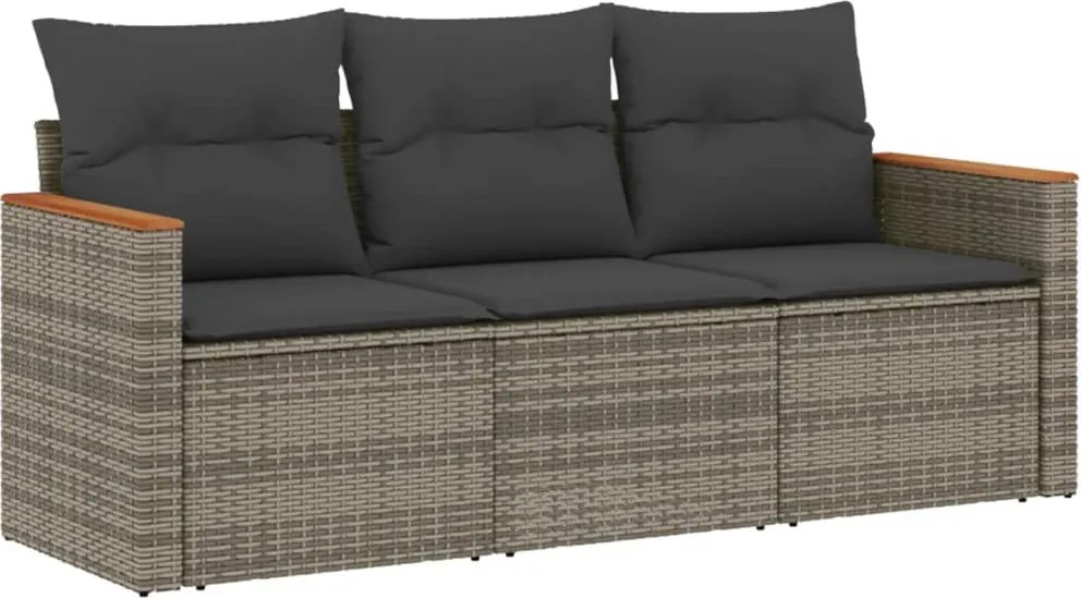 vidaXL Set canapea de grădină cu perne, 3 piese, gri, poliratan