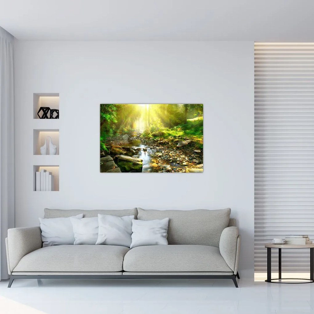 Tablou cu râul în pădurea verde (90x60 cm)