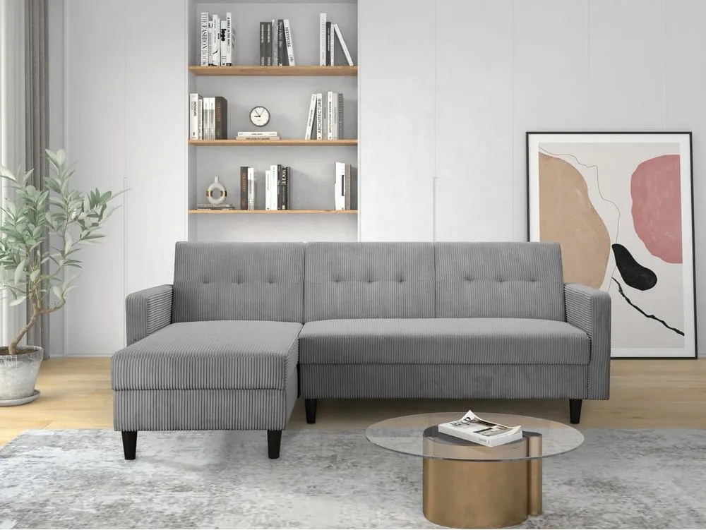 Colțar gri deschis extensibil cu tapițerie din catifea reiată Hartford – Støraa