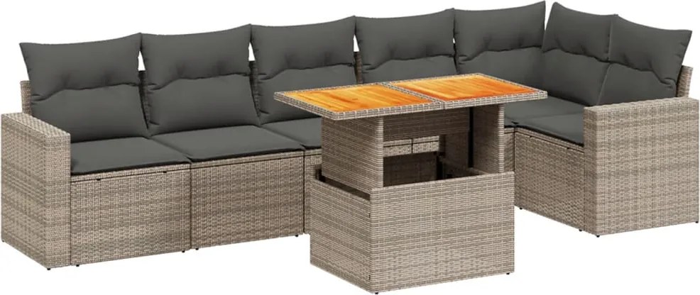 vidaXL Set canapele de grădină, 7 piese, cu perne, gri, poliratan