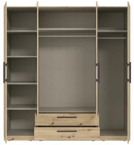 Dulap de haine MARO cu oglindă, 200x213 cm, finisaj stejar artisan