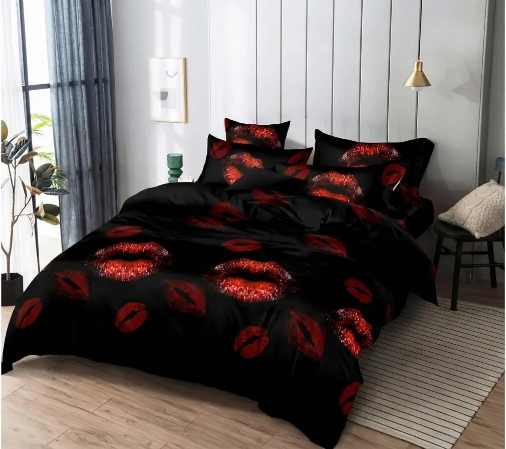Lenjerie de pat din microfibra RED KISS negru Dimensiune lenjerie de pat: 70 x 80 cm | 140 x 200 cm
