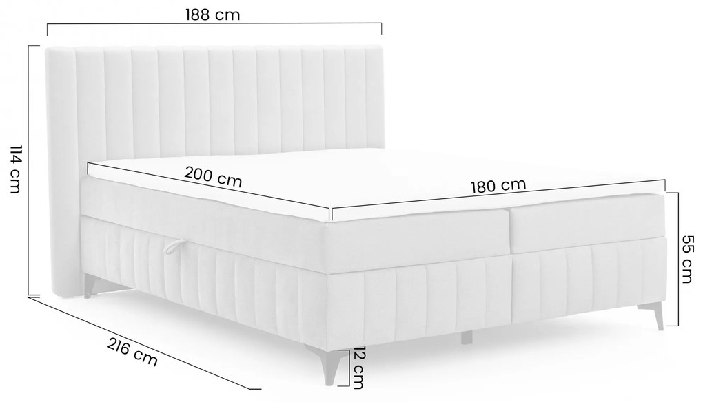 Pat continental Verona 180x200 cu ladă pentru depozitare - catifea hidrofobă bej deschis Amon 17