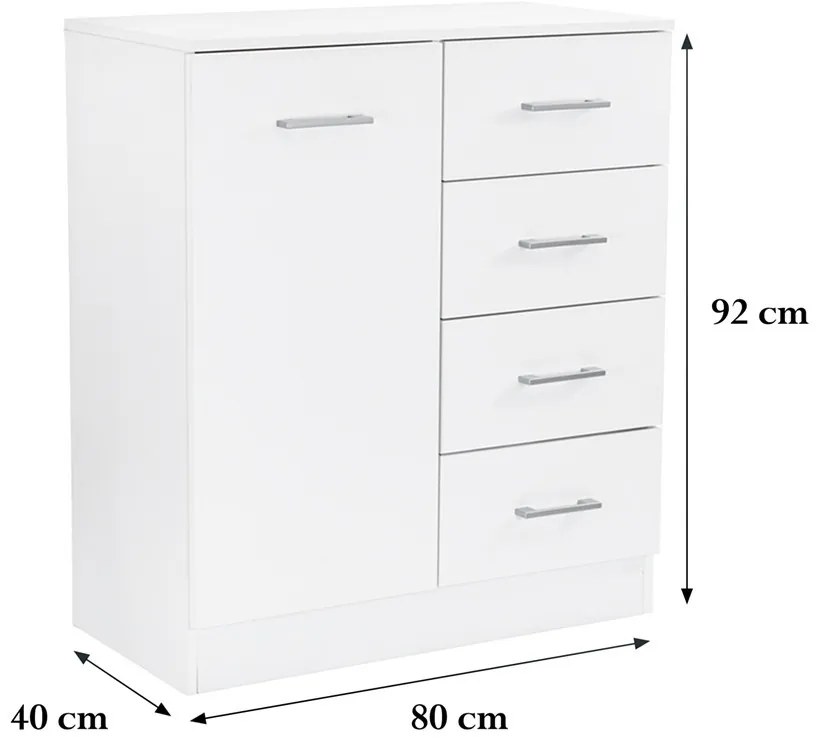 Comodă Miami cu 1 ușă și 4 sertare 80x92 cm alb-stejar York