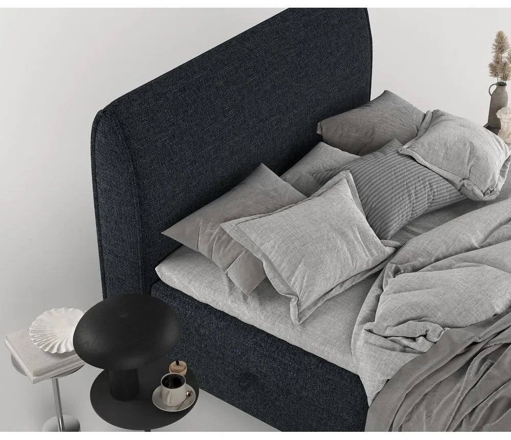 Pat boxspring negru cu spațiu de depozitare 140x200 cm Melba – Maison de Rêve