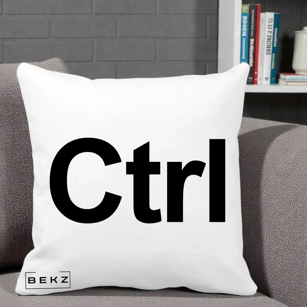 Perna Personalizata Tasta Ctrl Tipografie Bold, 40x40 cm, Alba Mata, Husa Detasabila, Perna Inclusa, BEKZ®