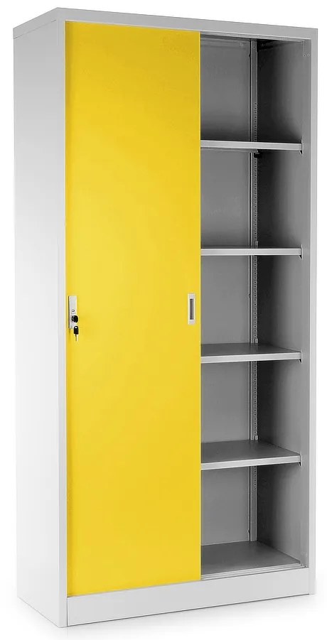 Dulap metalic universal cu uși glisante 90 x 40 x 185 cm, încuietoare cilindrică, galben - ral 1023
