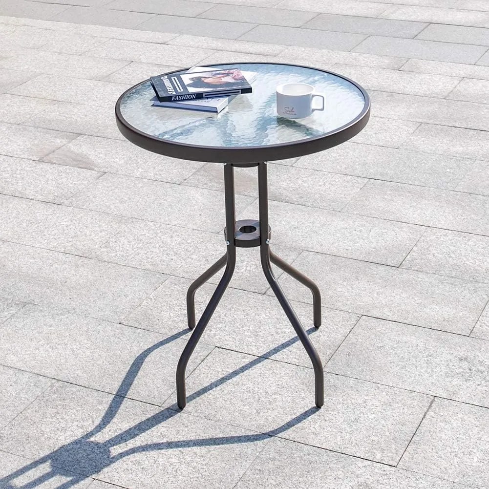 Masa rotunda de gradina cu blat de sticla ISLAND 60 cm, negru
