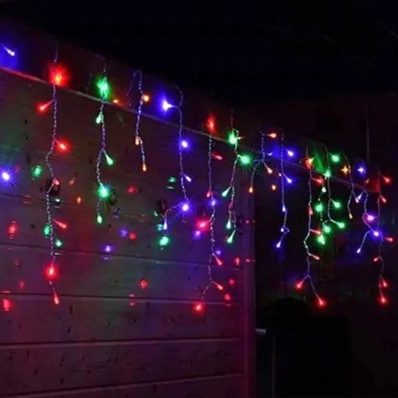 Instalatie de Craciun, franjuri cu led tip turturi, exterior, multicolor, 15 metri
