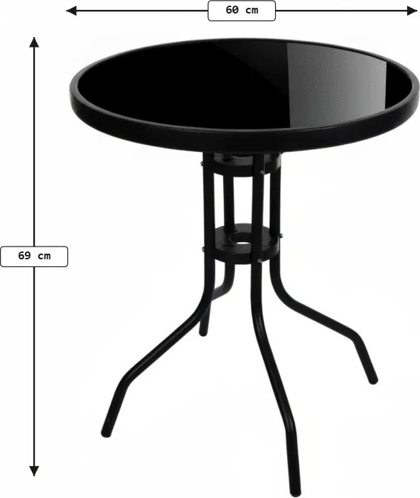 Masa rotunda de gradina cu blat de sticla ISLAND BLACK 60 cm, negru
