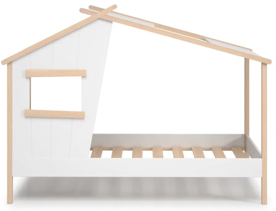 Pat pentru copii alb de tip casă din lemn de pin 90x190 cm Luba – Marckeric