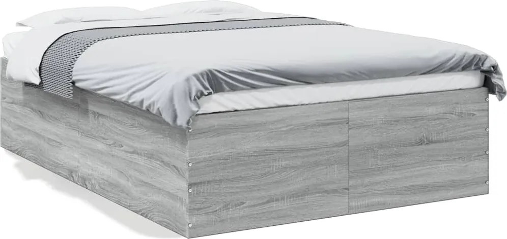 vidaXL Cadru de pat, gri sonoma, 140x190 cm, lemn prelucrat