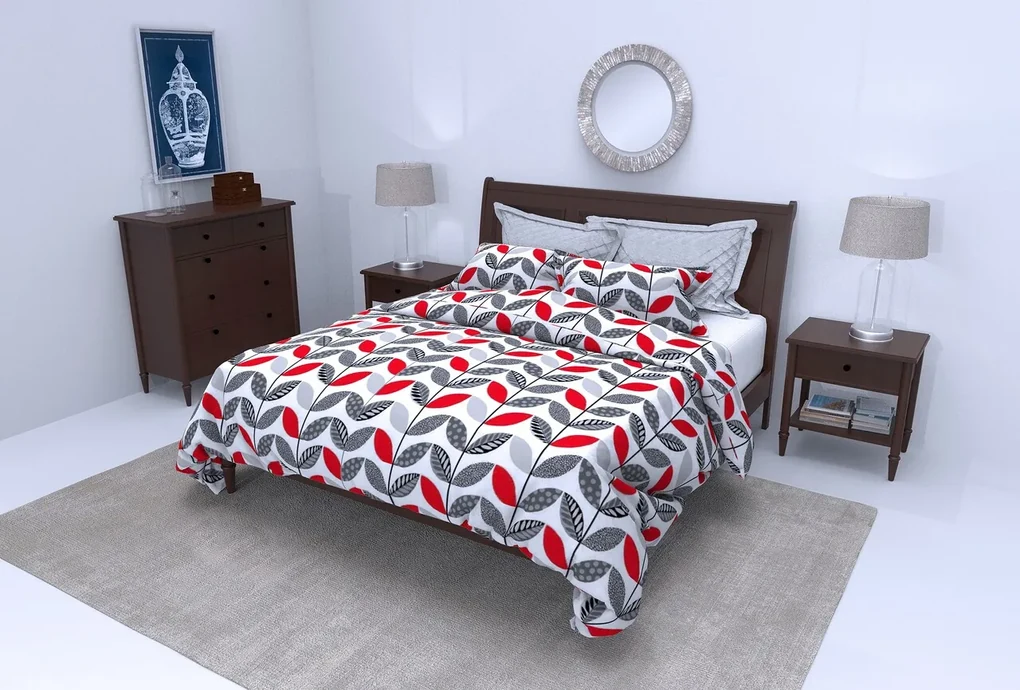 Set Alcam perna microfibra 50x70 cm si pilota matlasata 140x200 cm, red leaves