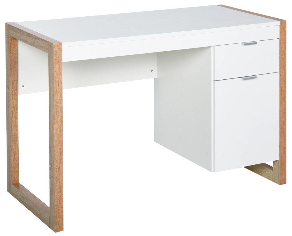 HOMCOM Birou de Lucru Spațios cu Sertar Dulap Picioare în Formă de Cadru de Stil Modern 112,5x50x75,5 cm Alb | Aosom Romania