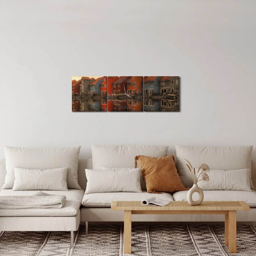 Tablou cu căsuțele colorate (cu ceas) (90x30 cm)