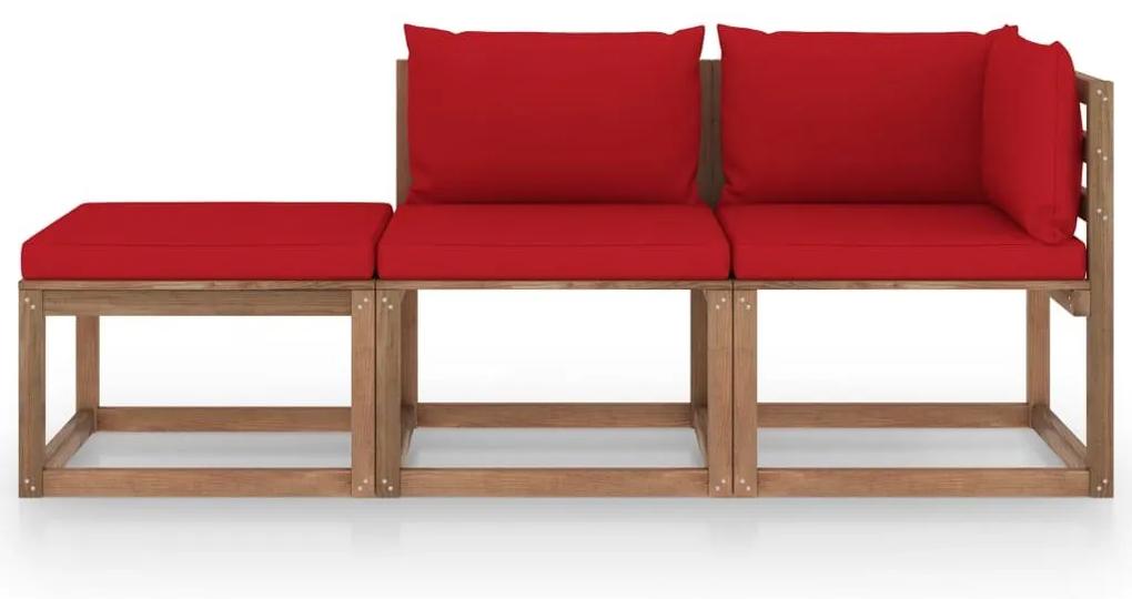 Set mobilier de gradina cu perne, 3 piese, lemn de pin tratat