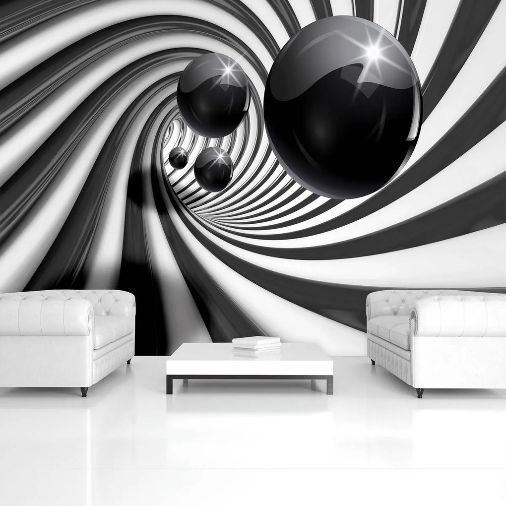 Fototapet - 3D tunel alb negru (254x184 cm)