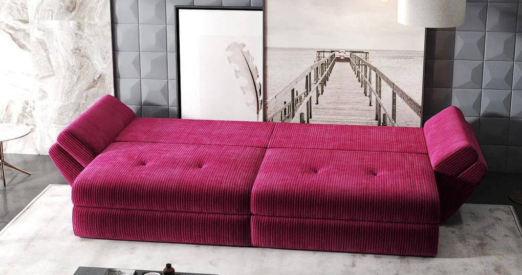 Canapea extensibilă dumonde cu ladă de depozitare si sezut confortabil din spuma high-density, Loana Zoom Rosu 300x100 cm