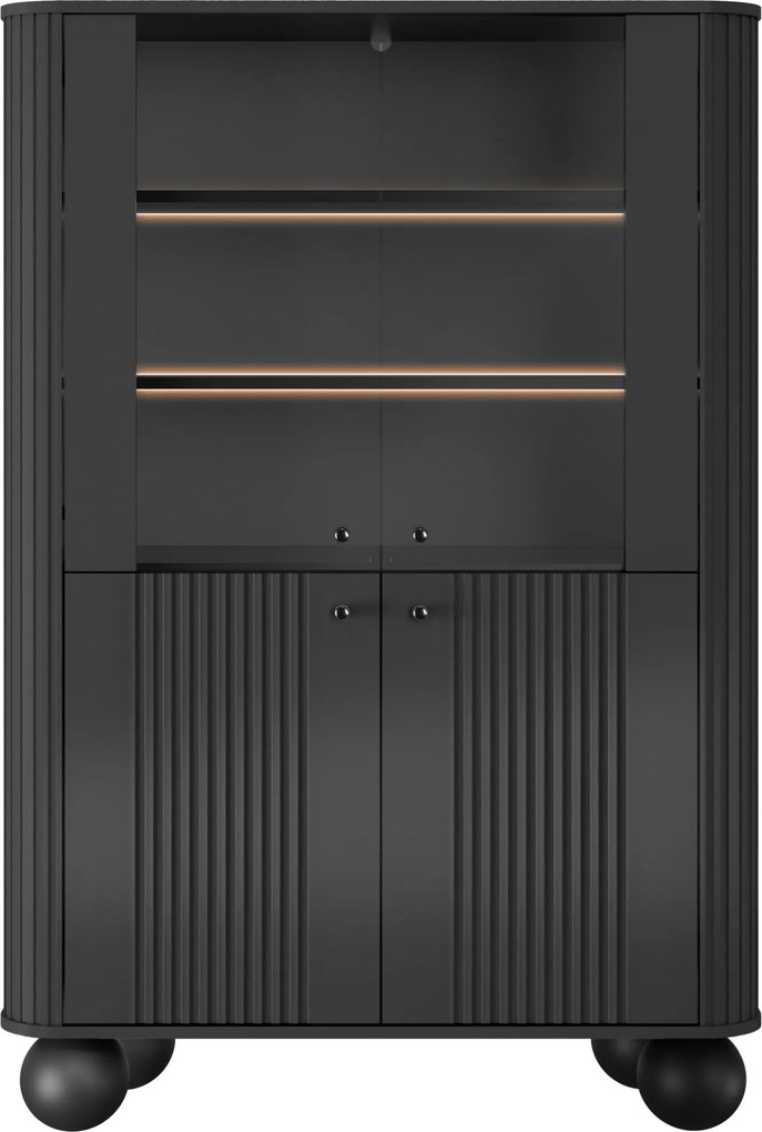 Vitrină Vesper 103 cm cu 4 uși - negru / mânere negre / picioare sferice