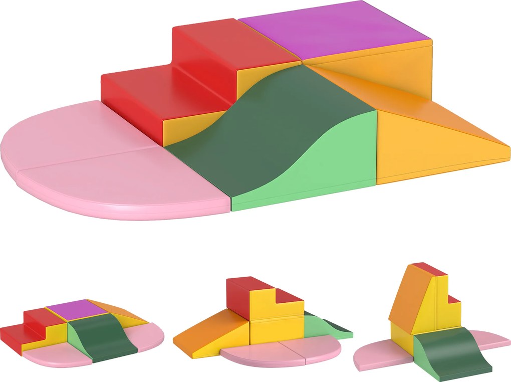 HOMCOM Set de Joacă pentru Copii 1-3 Ani cu 6 Piese de Construcție, 150x100x24 cm, Multicolor | Aosom Romania