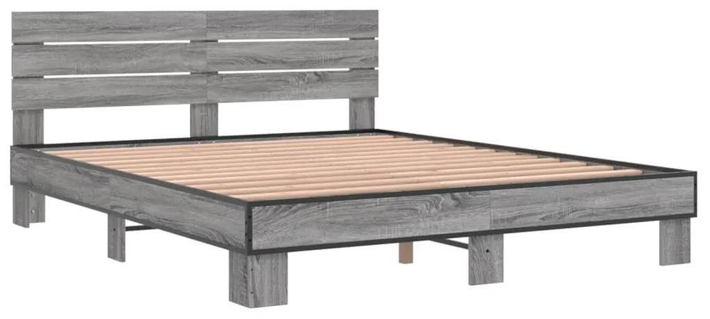 3280145 vidaXL Cadru de pat, gri sonoma, 150x200 cm, lemn prelucrat și metal