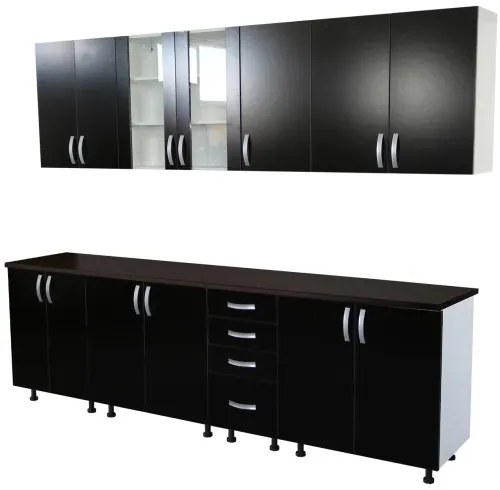 Bucatarie Zebra 260 cm din PAL Negru cu blat termoizolant negru