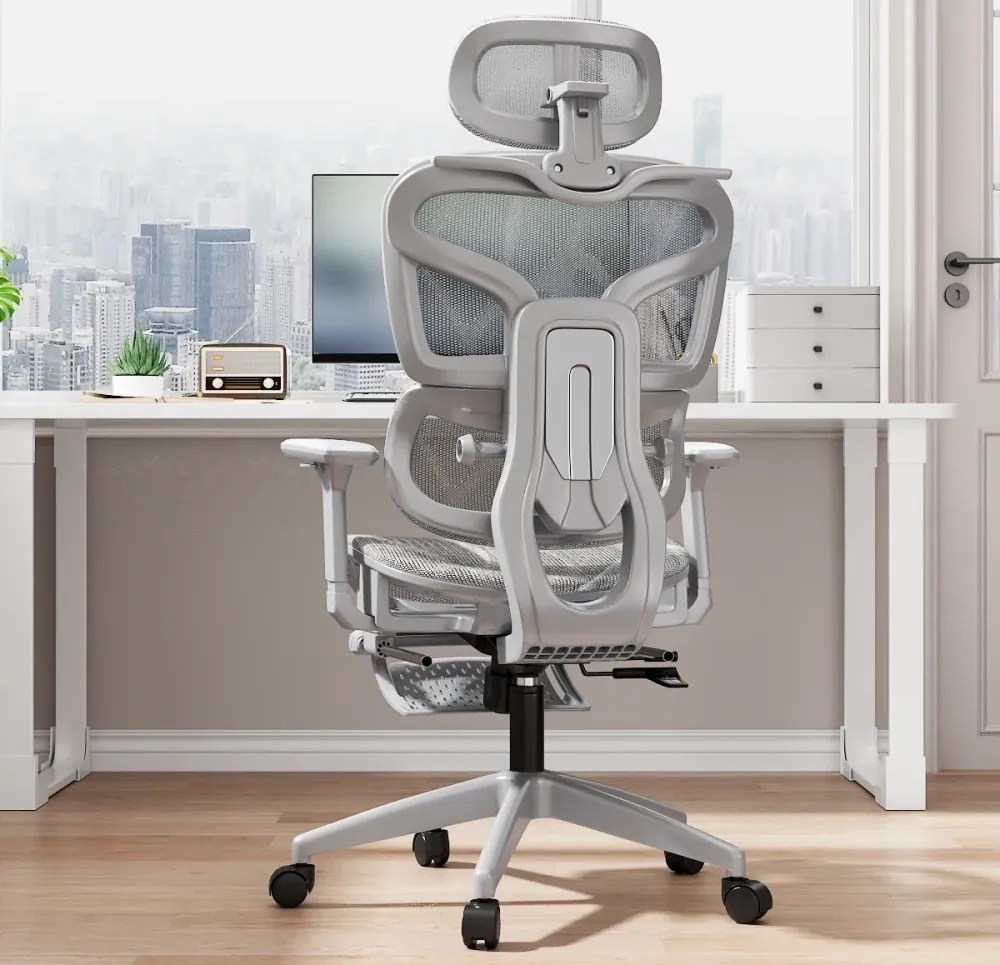 RESIGILAT- Scaun ergonomic, functie translatie sezut, cotiere reglabile 3D, tetiera 6D, suport lombar reglabil, spătar reglabil inaltime, pivotant, suport picioare, Gri