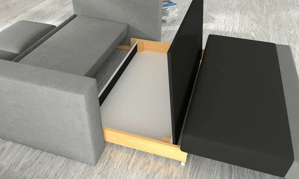 Canapea gri deschis extensibilă/cu spațiu de depozitare cu tapițerie din catifea 151 cm Wave – ELTAP