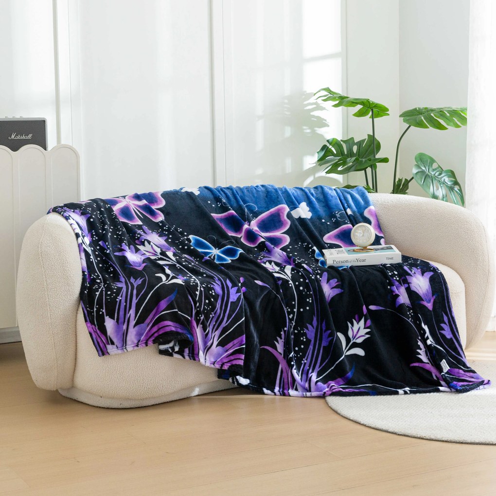 Patura din microplus VIOLET BUTTERFLY albastru inchis Dimensiune: 200 x 220 cm