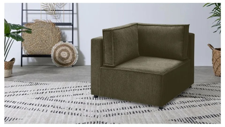 Modul pentru canapea verde deschis cu tapițerie din catifea reiată (cu colț variabil) Nihad modular – Bobochic Paris