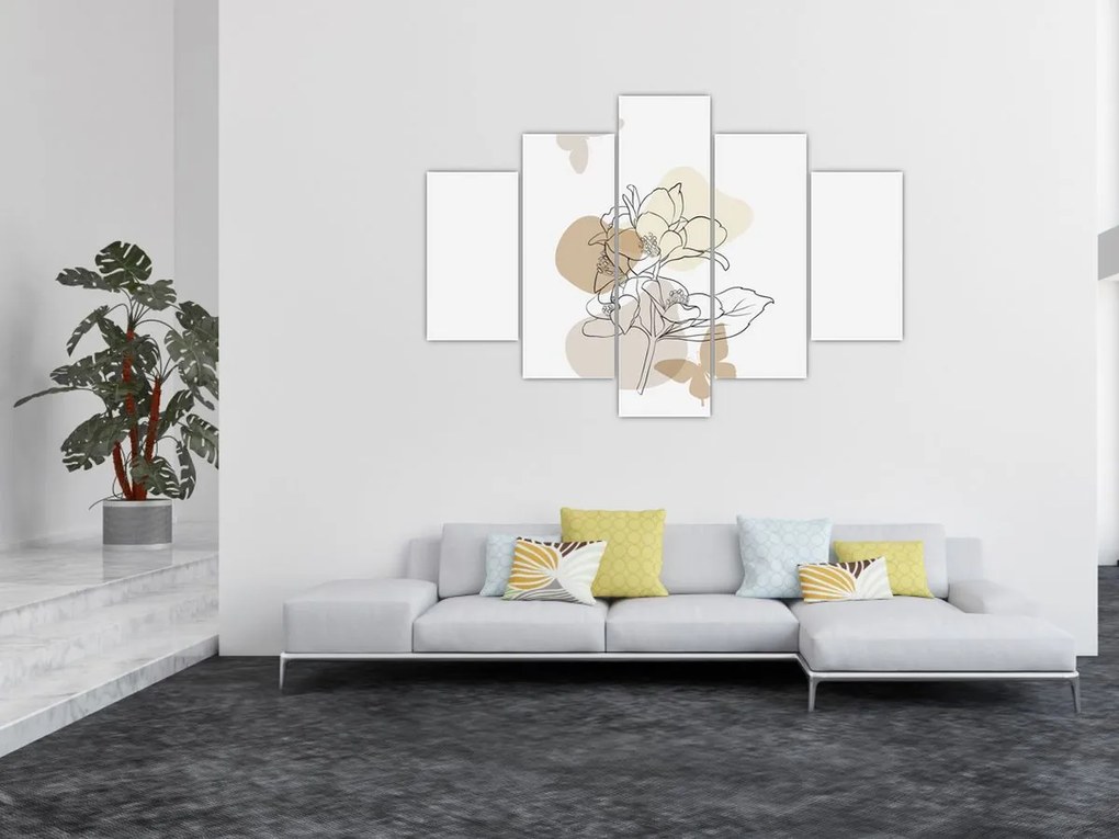 Tablou - Flori bej cu fluture N⁰1 (150x105 cm)