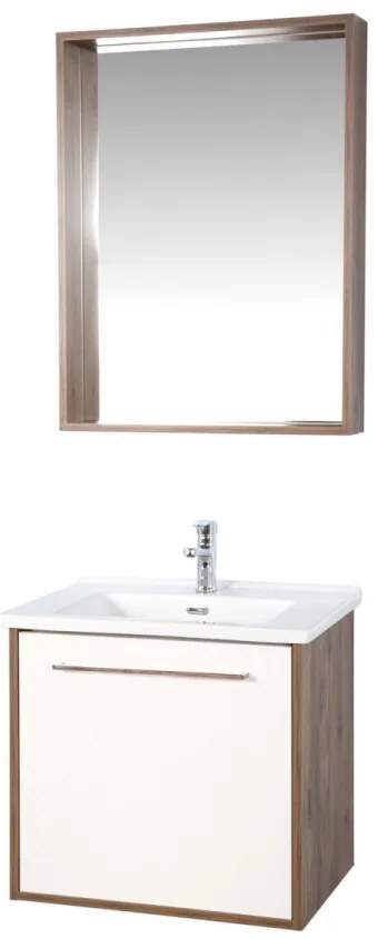 Set Mobilier Baie Sahra 65, Include Baza Lavoar, Lavoar și Oglinda, 65 cm, Crem