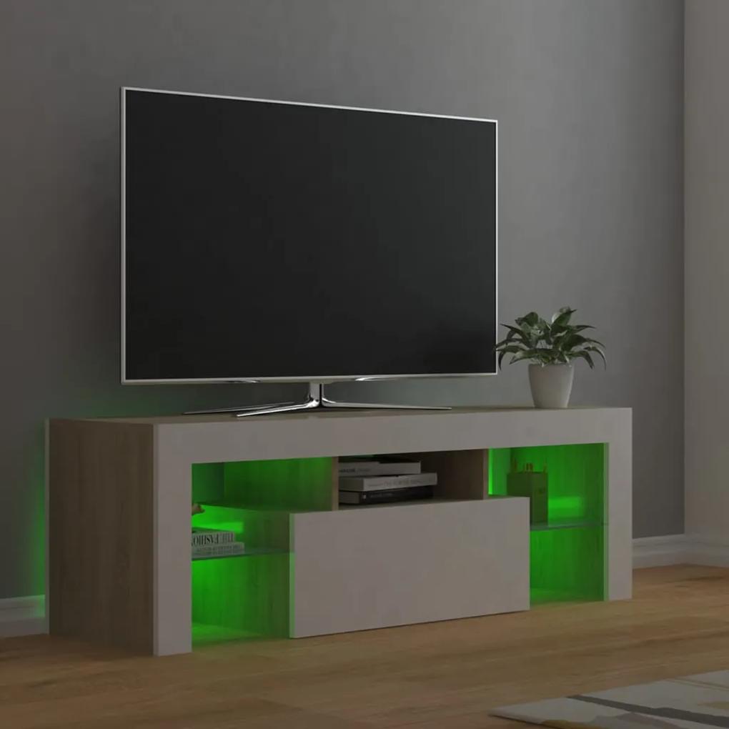 Comoda TV cu lumini LED, alb si stejar Sonoma, 120x35x40 cm 1, alb si stejar sonoma